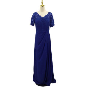 MOTHER OF THE BRIDE 14 1x blue  embroidered draped bridesmaid maxi dress NEW B37